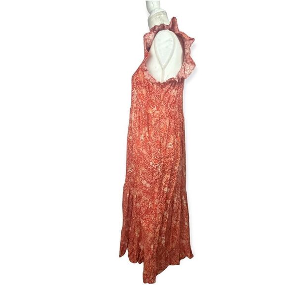 UNIVERSAL THREAD RUFFLE MAXI DRESS ORANGE RED FLORAL SLEEVELESS TIERED MEDIUM - Picture 7 of 10